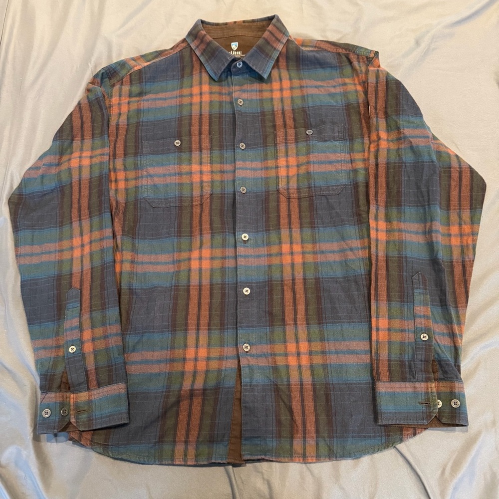 KUHL Mens  Flannel Shirt Size XL Brown Plaid Outdoor Long Sleeve